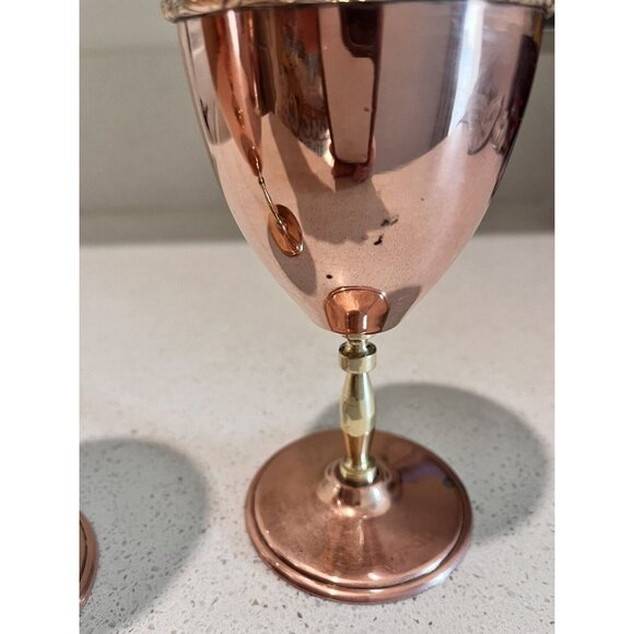 Set of 2 Orfe Mexican? Copper over Silver Wine Goblets Brass Stems Mixed Metals - Picture 13 of 14